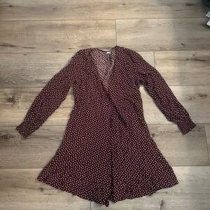 Abercrombie & Fitch Maroon Polka Dot Long Sleeve Dress